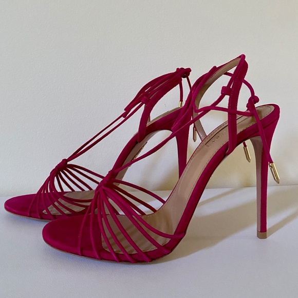 Aquazzura Magenta Suede Whisper Sandal 105 NIB Sz US9 / IT39 - Picture 8 of 15